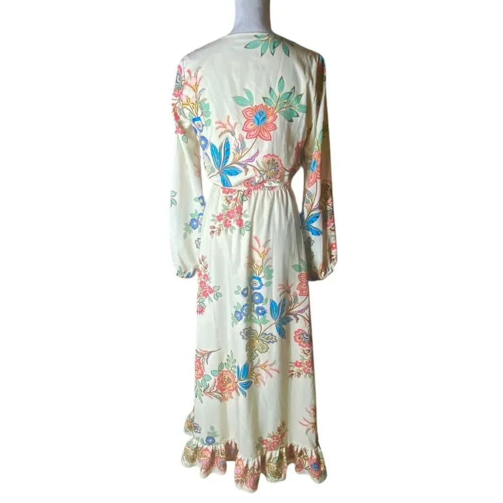 Boston Proper Floral Maxi Dress Boho Cottagecore Smocked Ruffle Sz 4